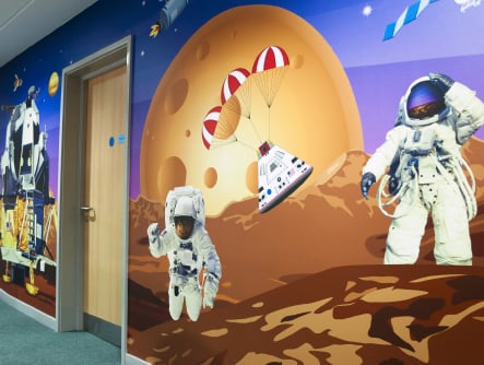 Harlyn Primary School space themed bespoke corridor wall art