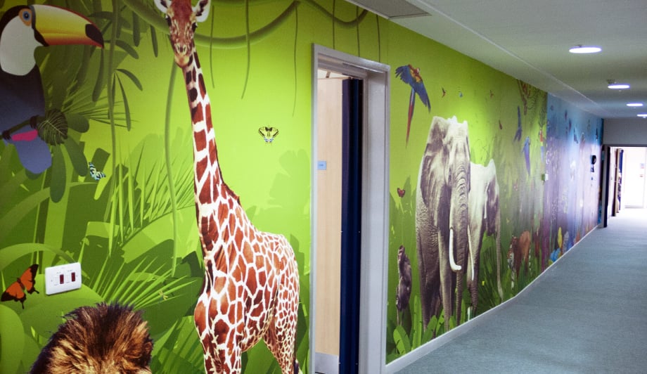 Harlyn School tropical animal themed large format corridor wall art