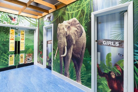 London Primary School jungle themed corridor wrap around wall art