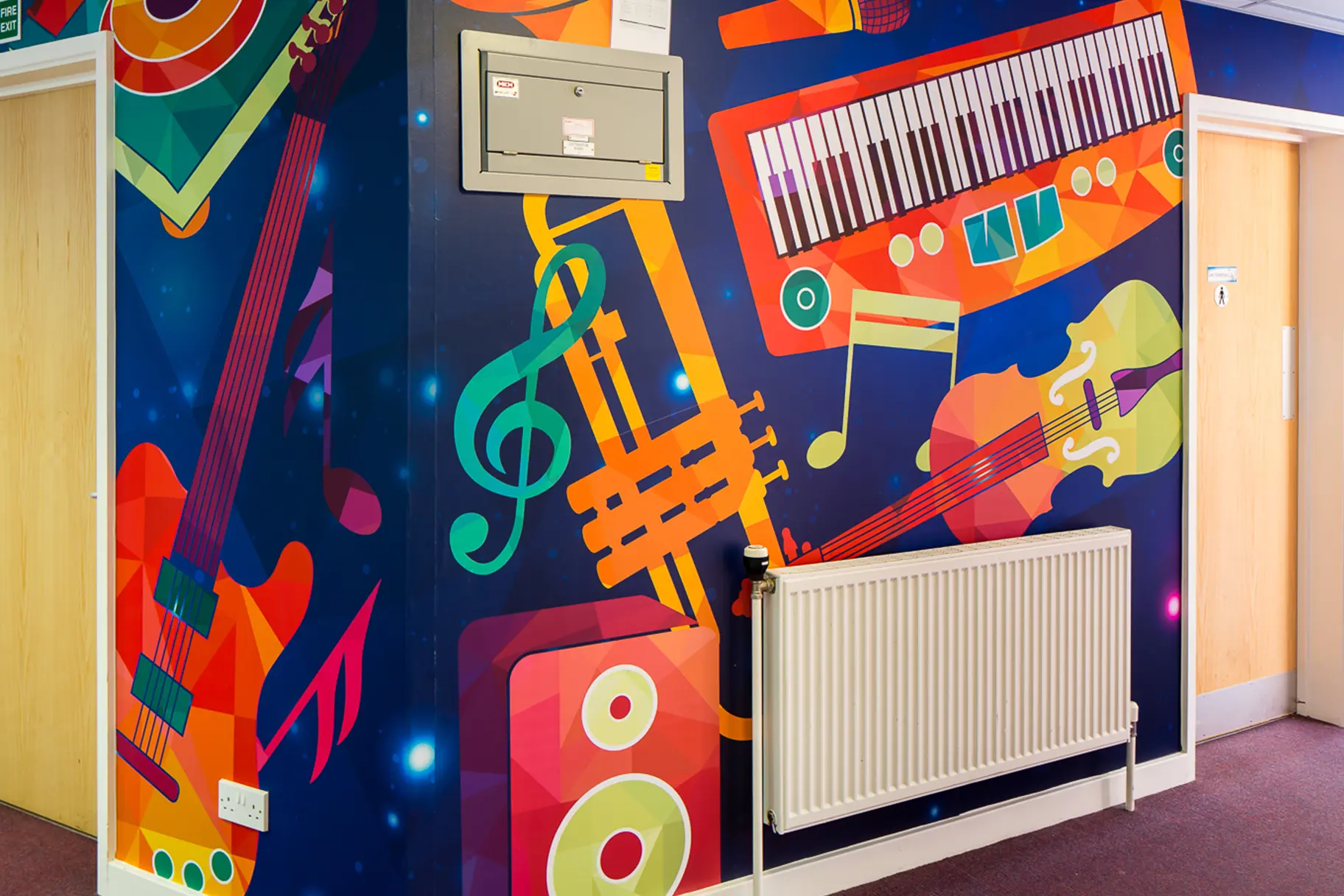 Music subject inspired bespoke large format corridor wall art