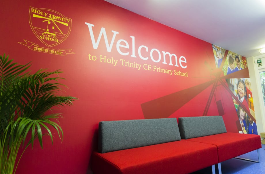 Holy Trinity reception area welcome wall art