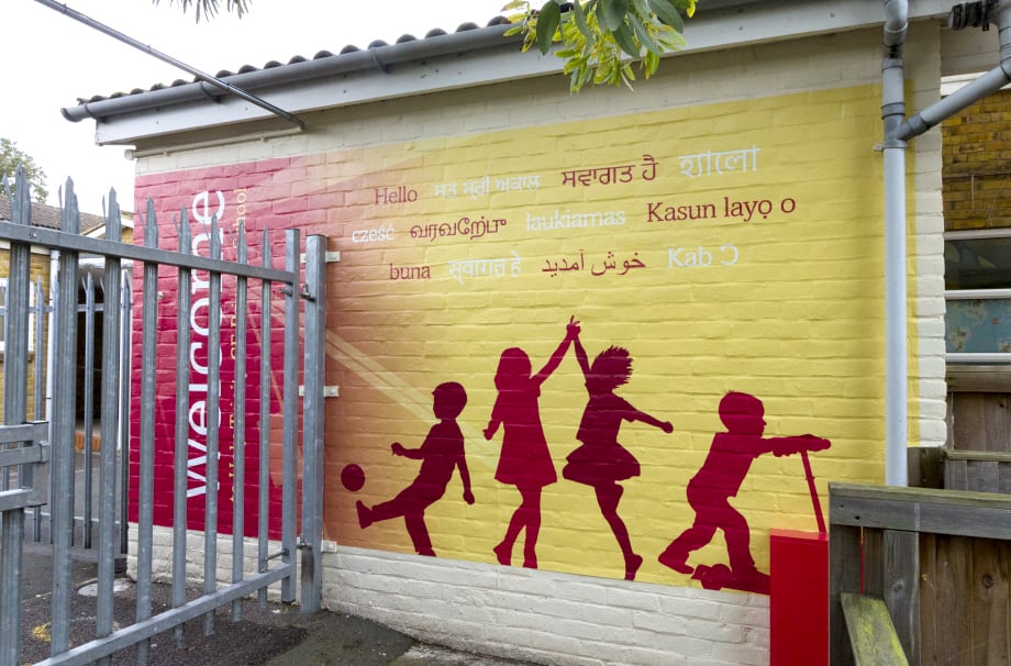 Holy Trinity School bespoke exterior welcome wall art