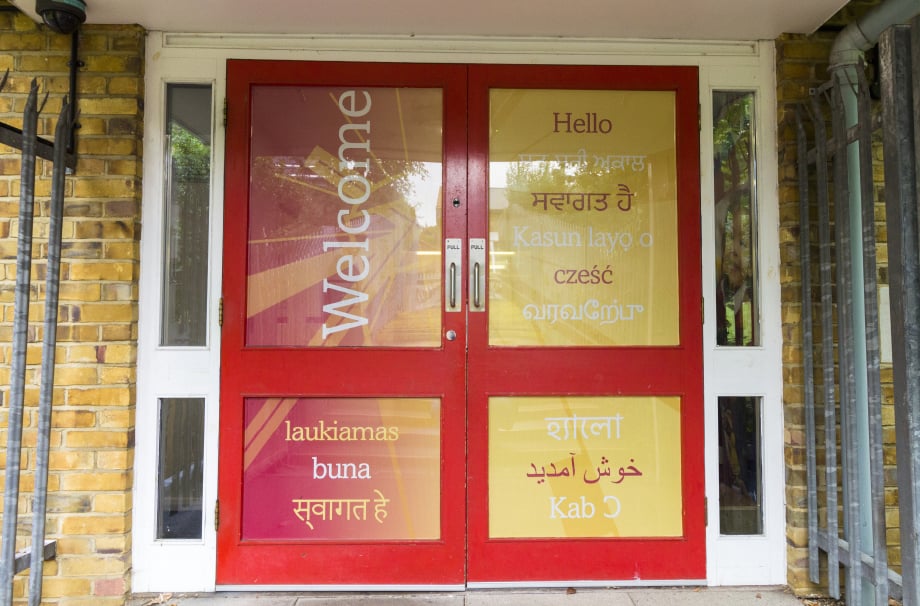Holy Trinity school bespoke welcome and entrance door wall art