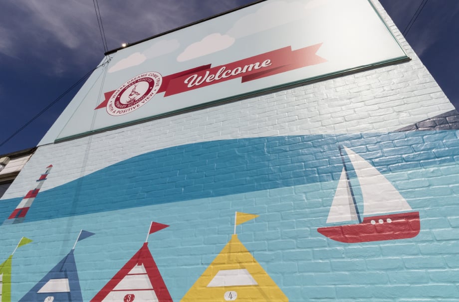 Westminster Primary School external themed welcome wall