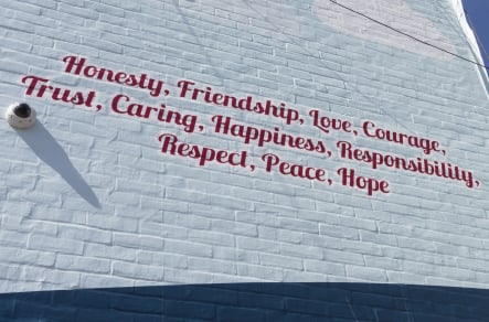 Westminster Primary Schools bespoke core values external welcome wall