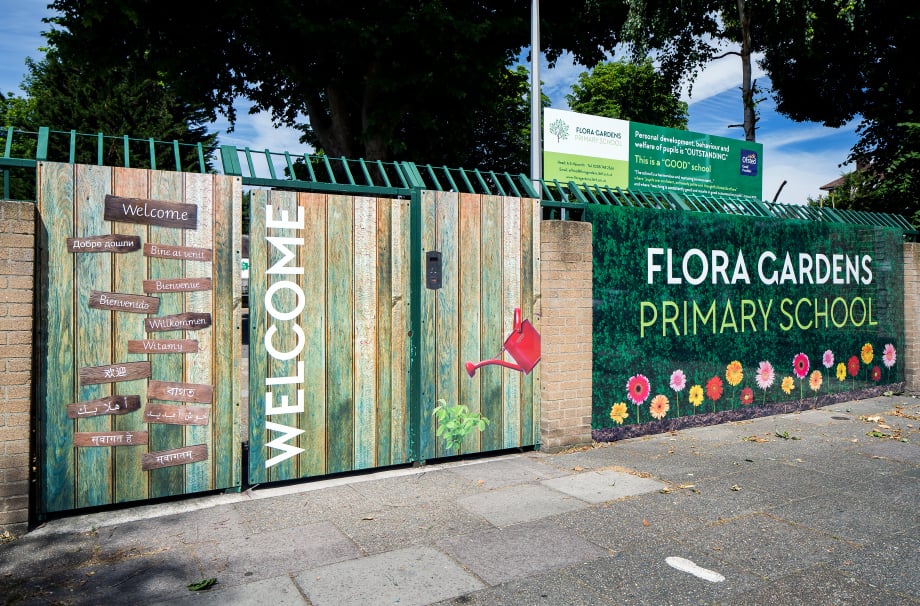 Flora gardens bespoke design external entrance area wall art