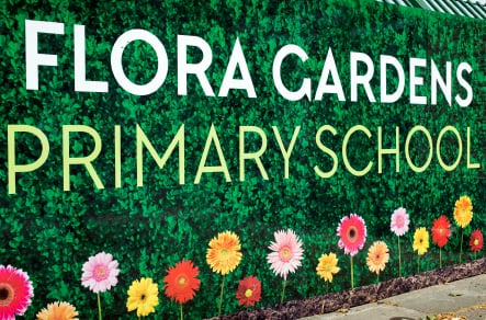 Flora gardens bespoke branding for entrance area wall art