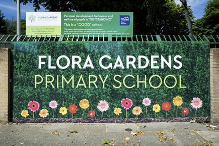 Flora Gardens Primary bespoke welcome entrance wall art