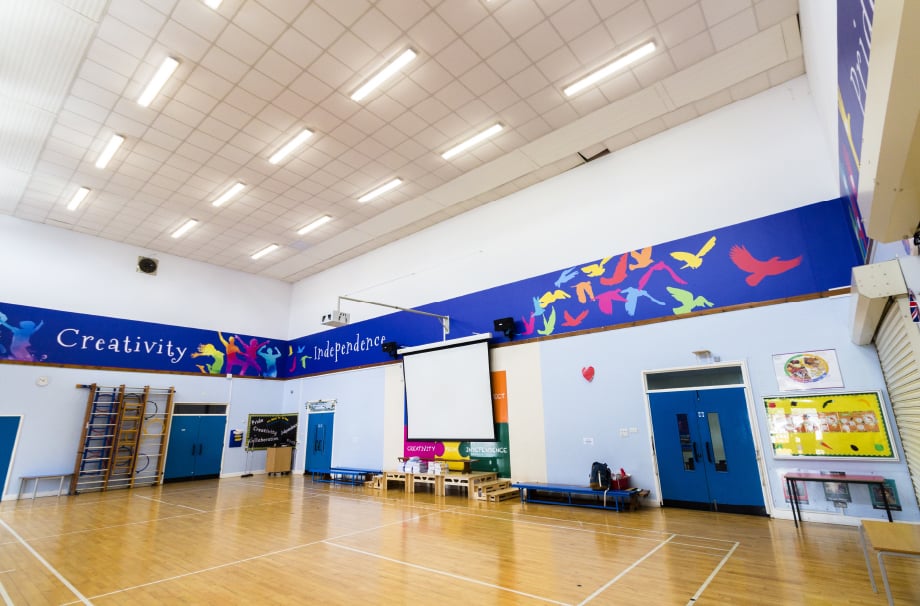 Northumberland Heath Primary School values hall feature wall art