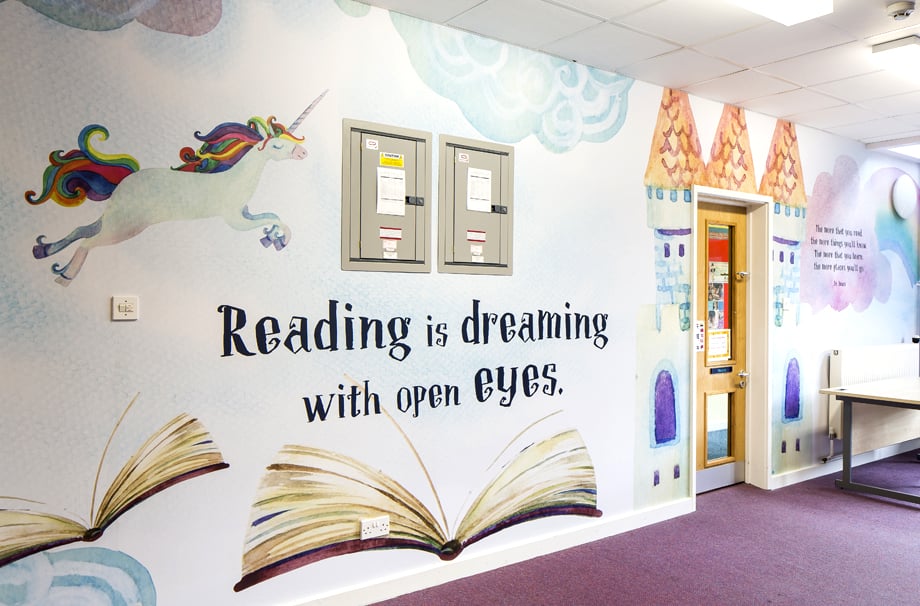 Ravenswood School literature themed reading zone wall art