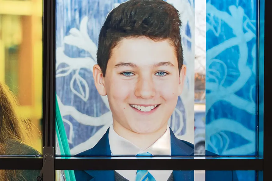 School pupil photography for bespoke welcome window wall art