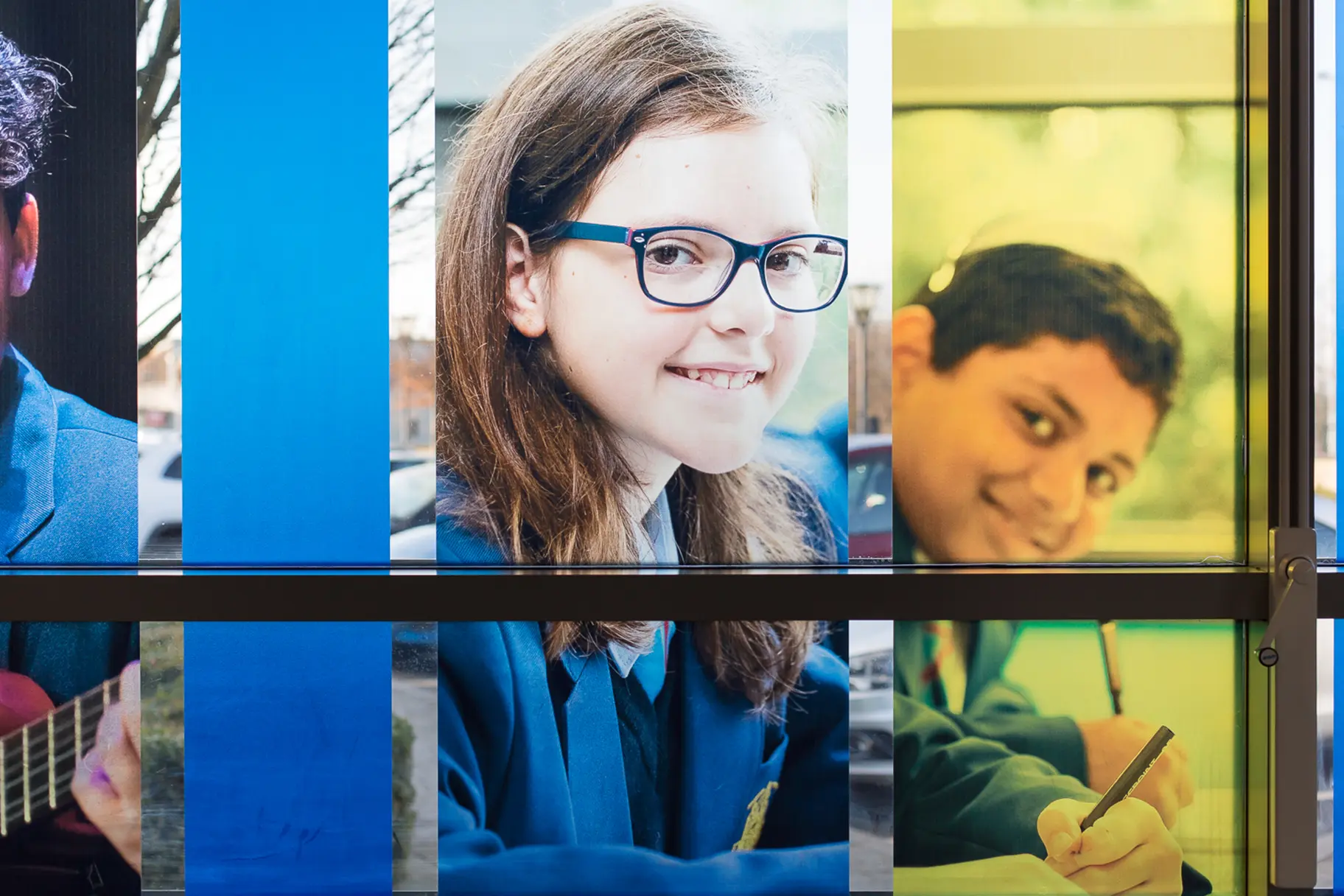 JFS School custom designed vinyls for welcome window wall art