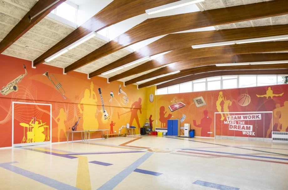 Phoenix Primary School musical themed bespoke hall wrap wall art