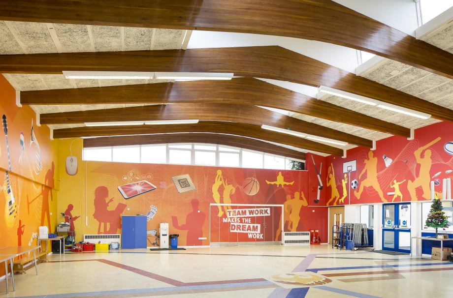 Phoenix Primary motivating sports themed bespoke hall wrap wall art