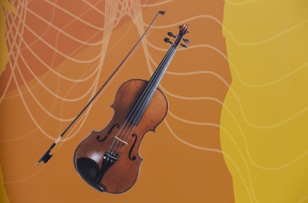 Musical instruments bespoke school hall wrap wall art