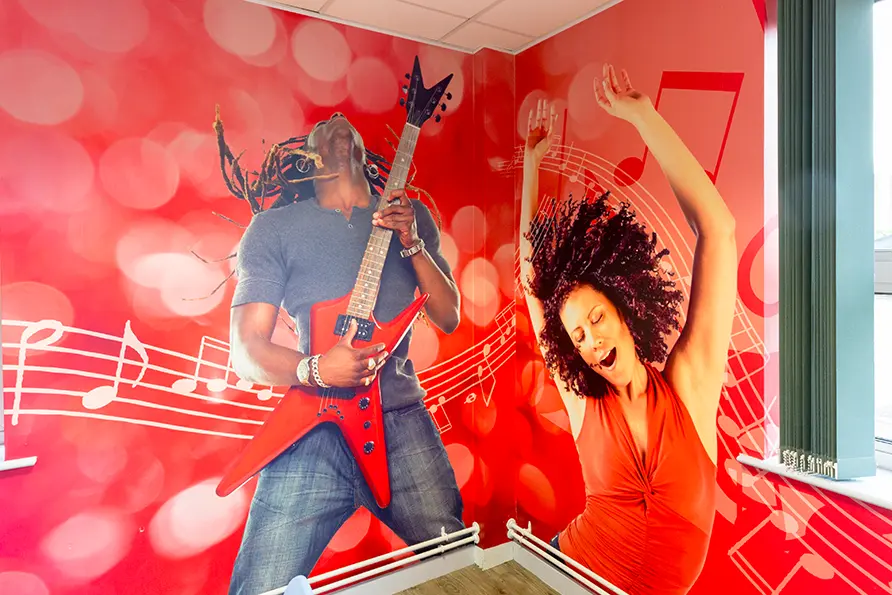 Creative studio vibrant wrap around wall art