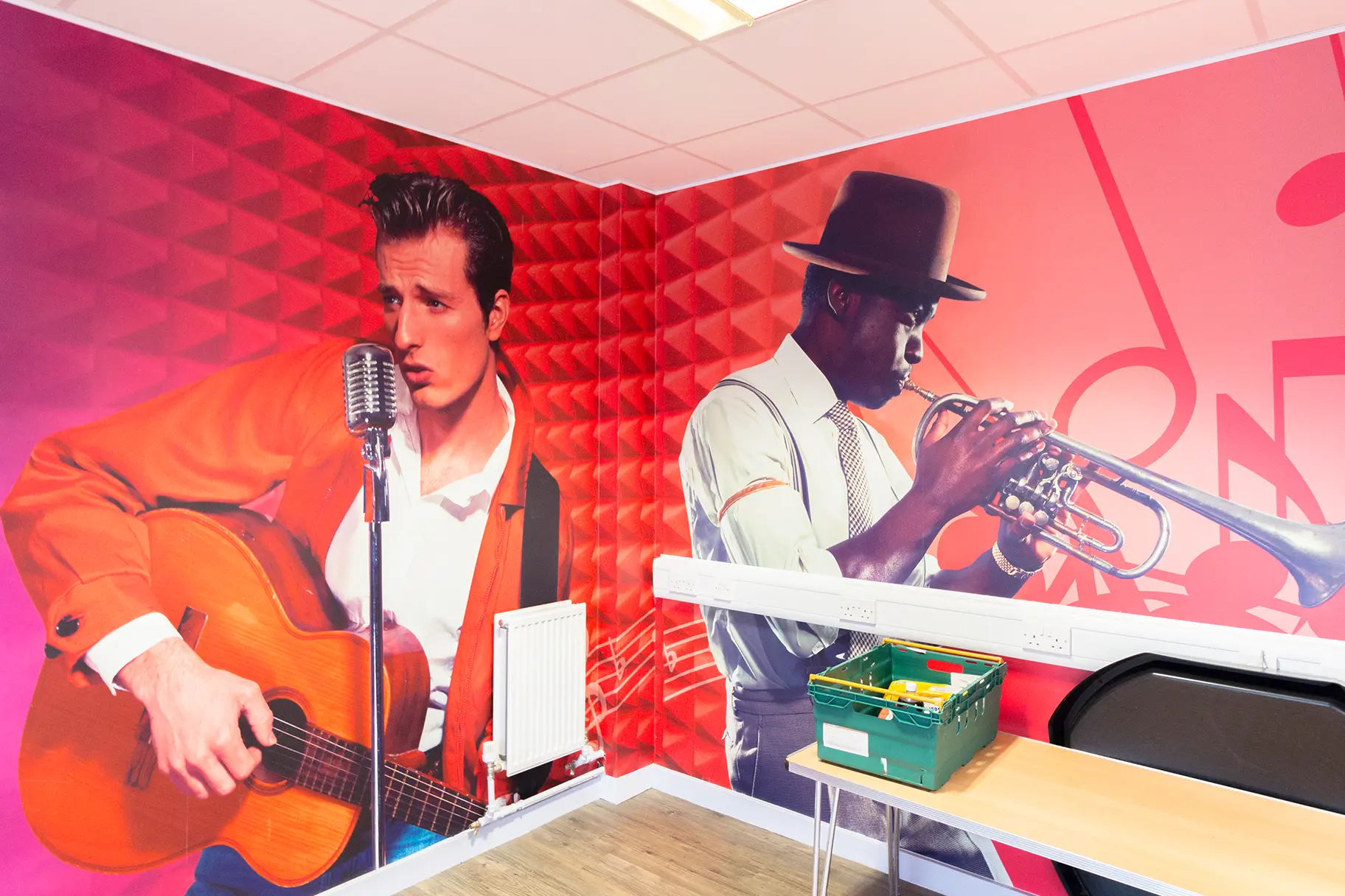 Creative studio colourful music themed wrap around wall art