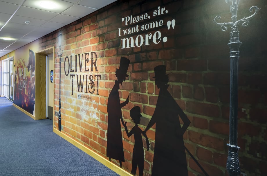 Lee Chapel School Oliver Twist book themed corridor wall art