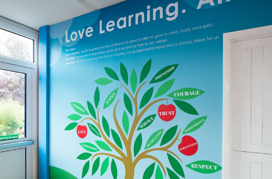 Hertford St Andrew bespoke values school corridor Wall Art