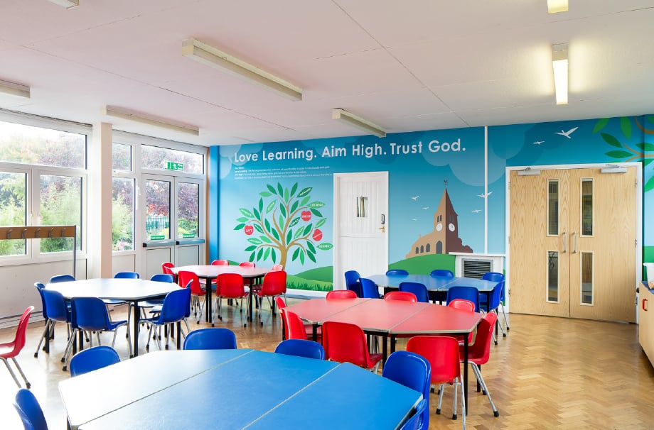 Hertford St Andrew school values vibrant canteen area Wall Art