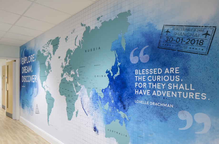 St Edmund's girls school subject zones corridor wall art