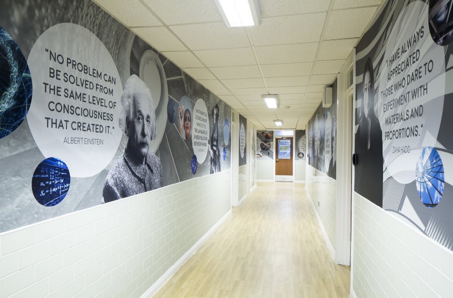 Bishop Challoner greatest minds quote corridor wall art