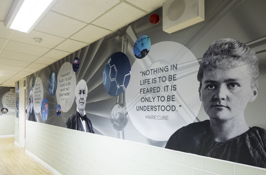 Bishop Challoner sciences greatest minds subject corridor wall art