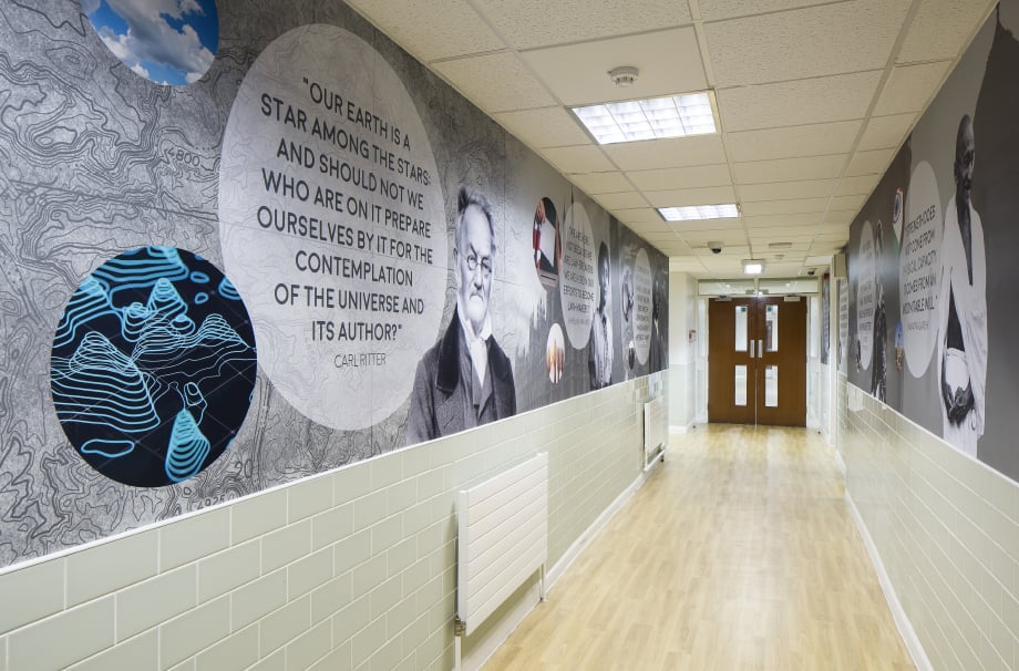 Bishop Challoner School greatest minds motivational corridor wall art