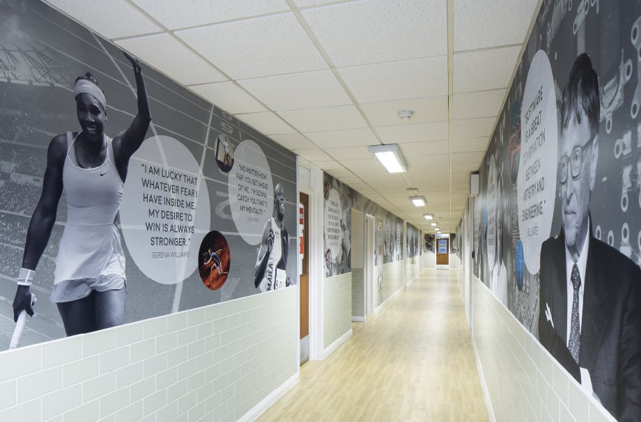 Bishops Challoner School greatest minds inspirational corridor wall art
