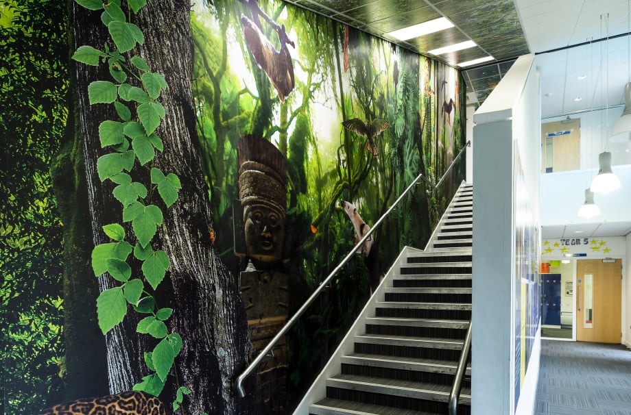 Coventry School large format nature theme immersive stairway wall art