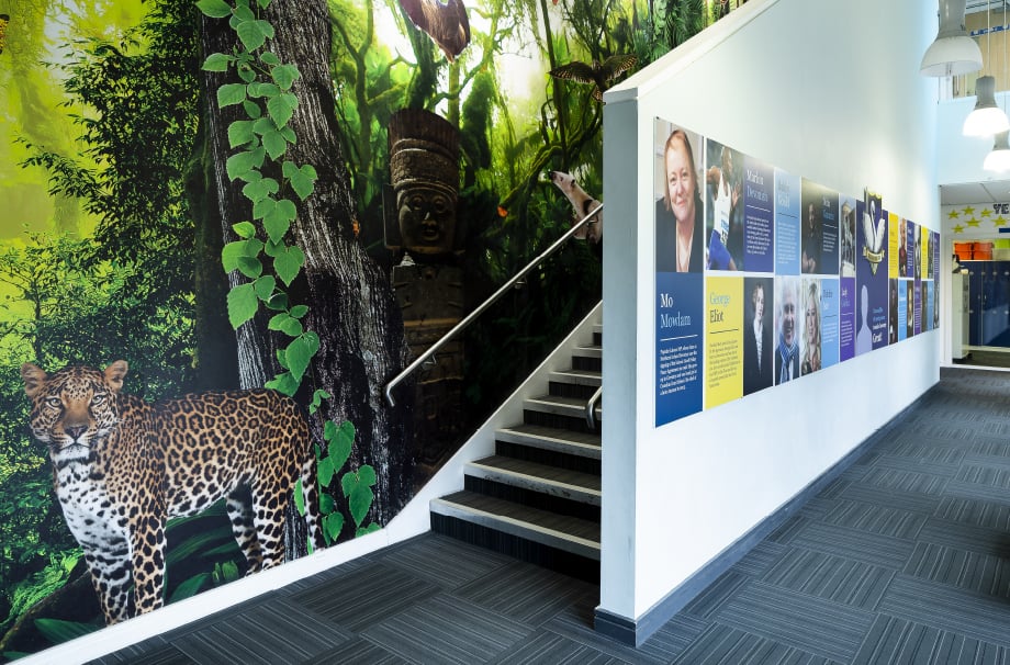 Frederick Bird School bespoke rainforest stairway wall art