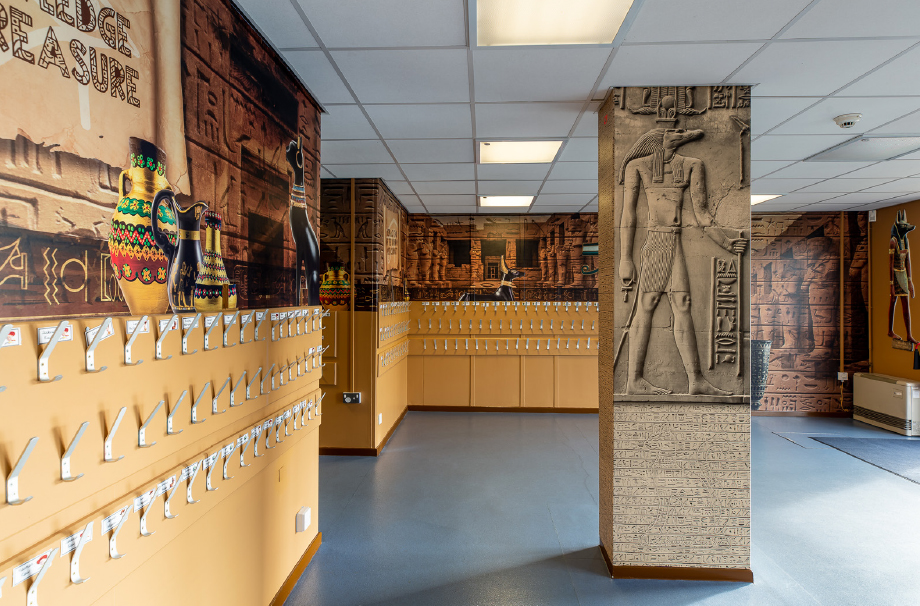 Egyptian themed cloakroom