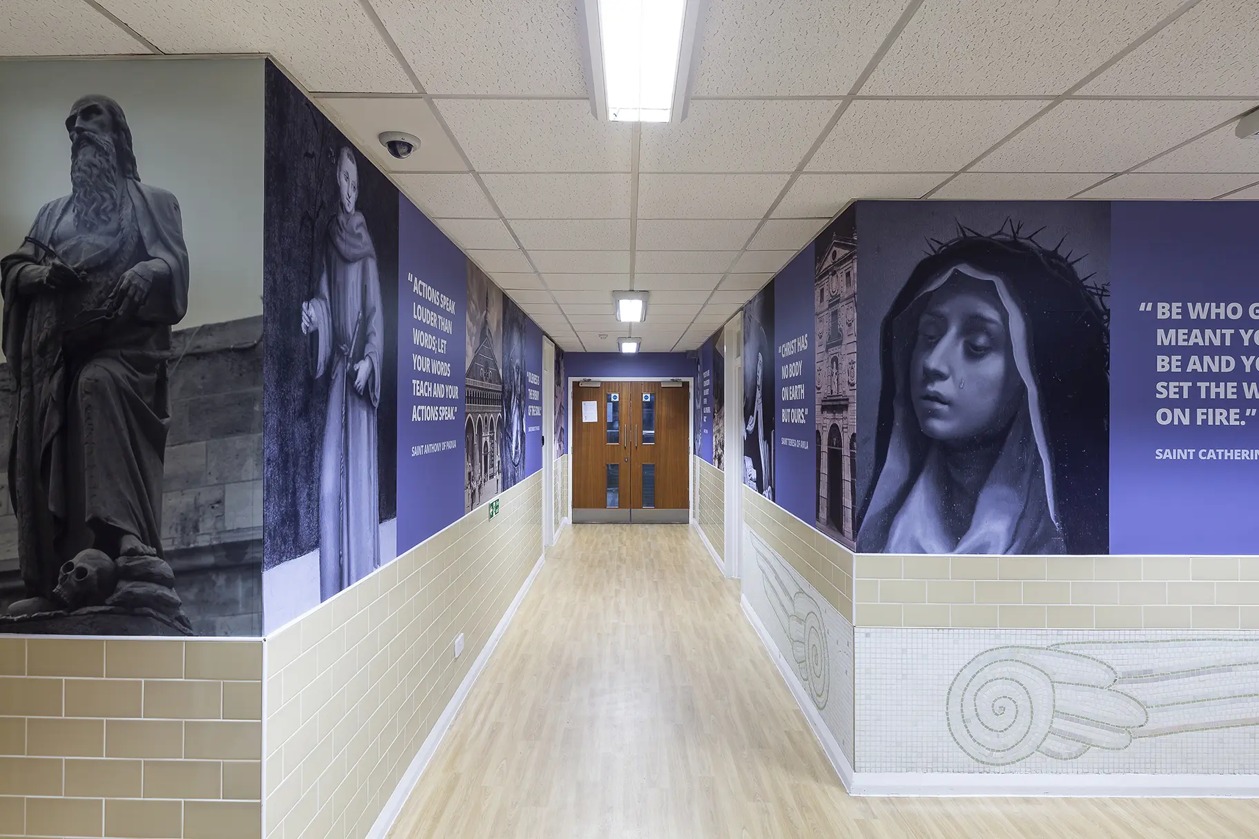 Bishop Challoner school sixth form subject corridor wall art