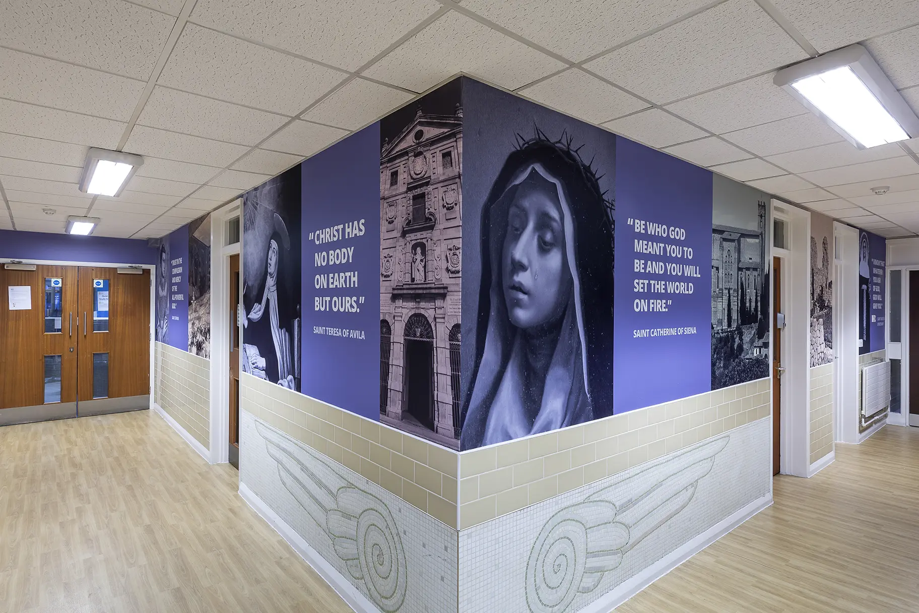 Bishop Challoner school sixth form subject corridor wall art