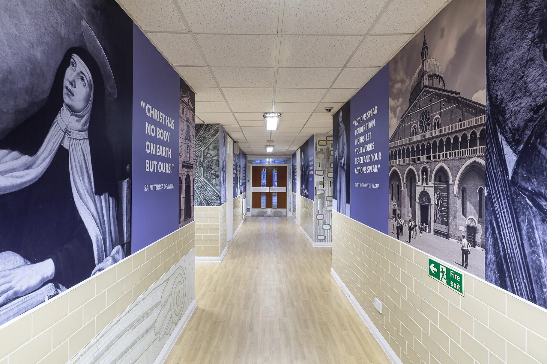 Bishop Challoner school sixth form subject corridor wall art