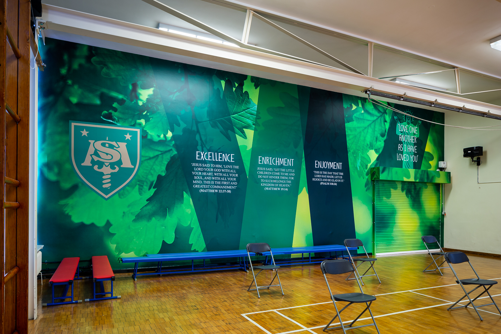 image of school hall with custom wall art feature