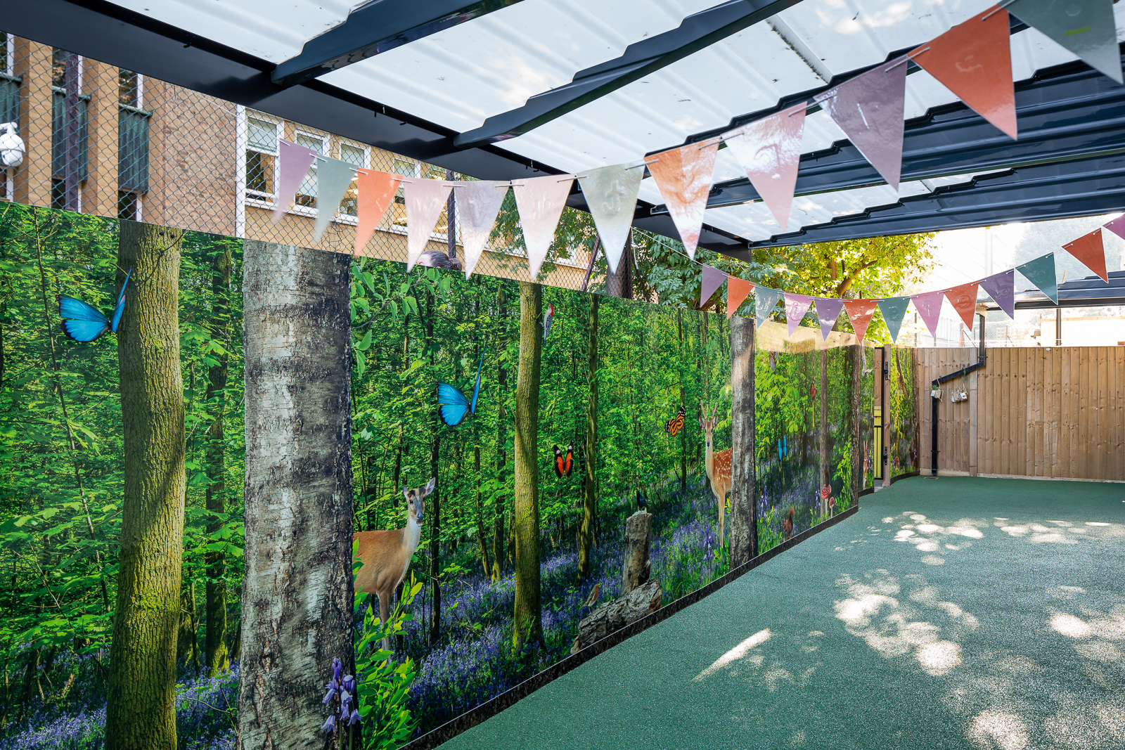 forest themed school outdoor learning space