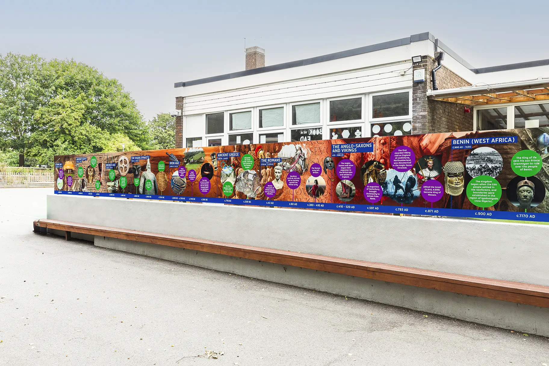 Painters Ash primary school outdoor timeline wall art