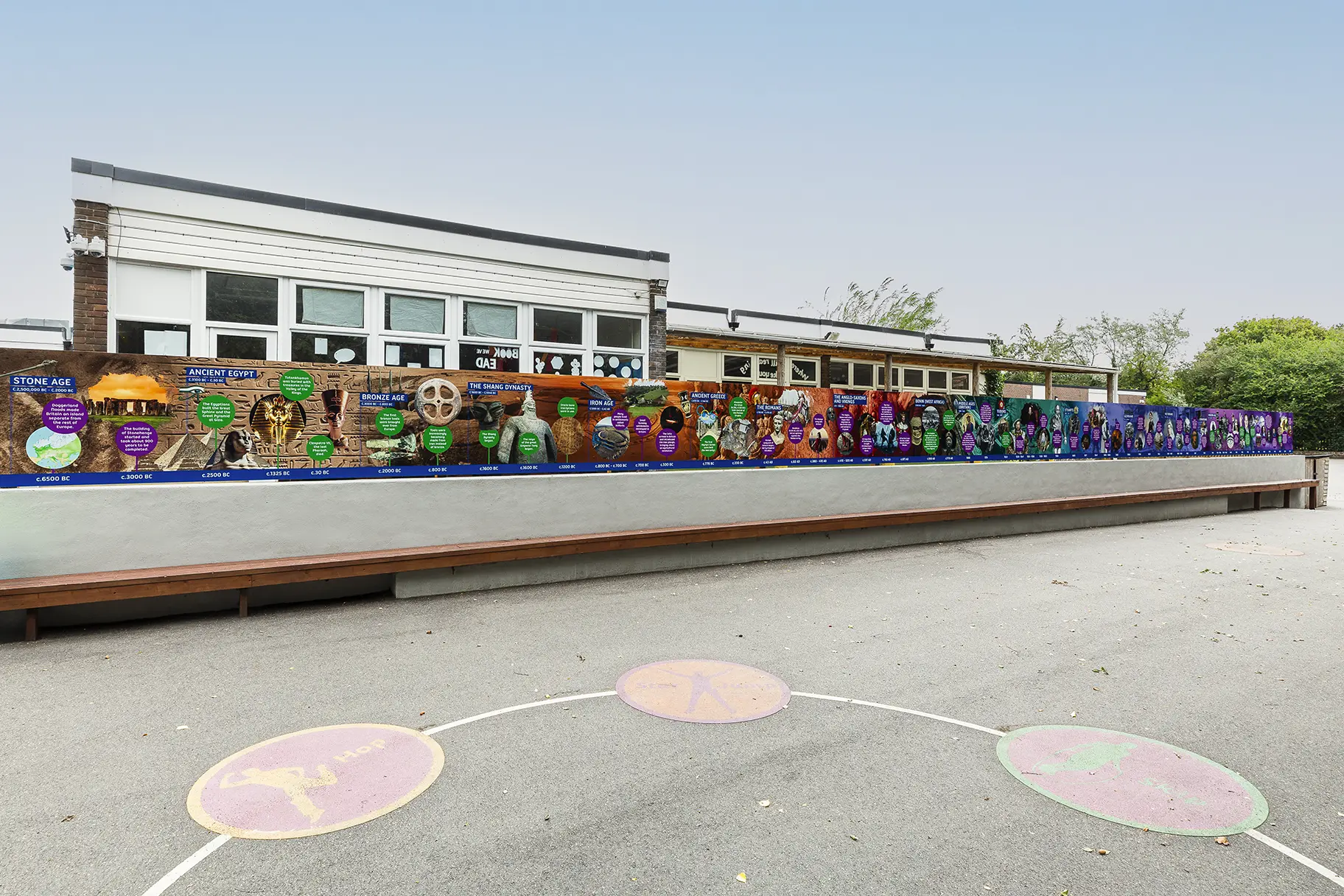 Painters Ash primary school outdoor timeline wall art