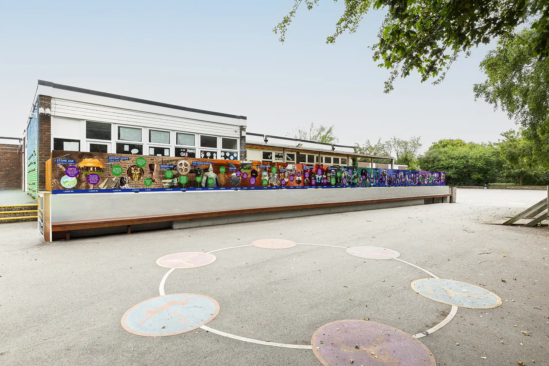 Painters Ash primary school outdoor timeline wall art